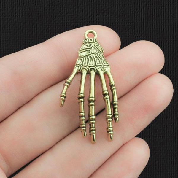 2 Skeleton Hand Antique Gold Tone Charms - GC356
