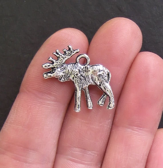 4 Moose Antique Silver Tone Charms 2 Sided - SC640
