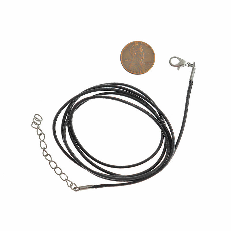 Black Wax Cord Necklace 36" Plus Extender - 3mm - 20 Necklaces - N284