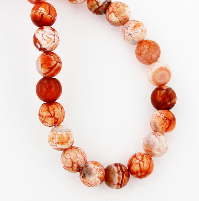 Perles rondes en agate de feu naturelle 10 mm - Oranges et rouges ardents - 1 brin 43 perles - BD789