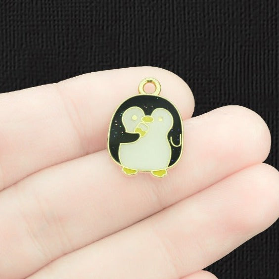 4 Penguin Gold Tone Enamel Charms - E1415