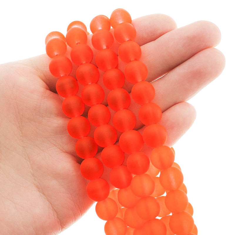 Perles de Verre Rondes 10mm - Orange Fluo Givré - 50 Perles - BD672