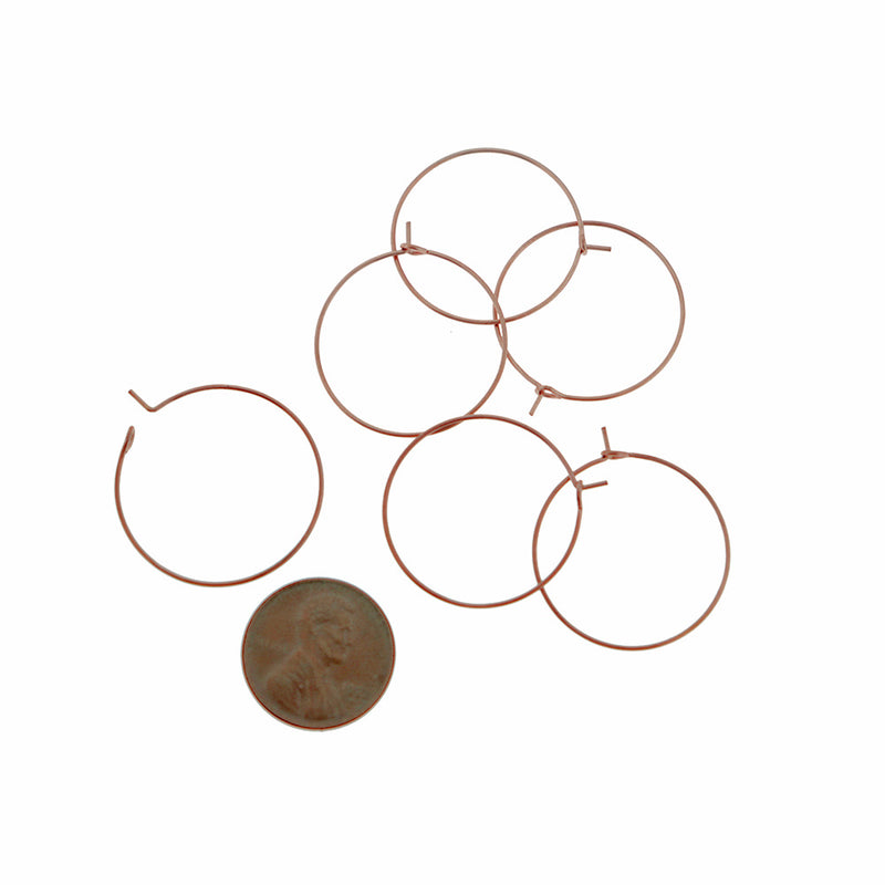 Rose Gold Stainless Steel Earring Wires - Wine Charms Hoops - 25mm - 10 Pieces - FD927
