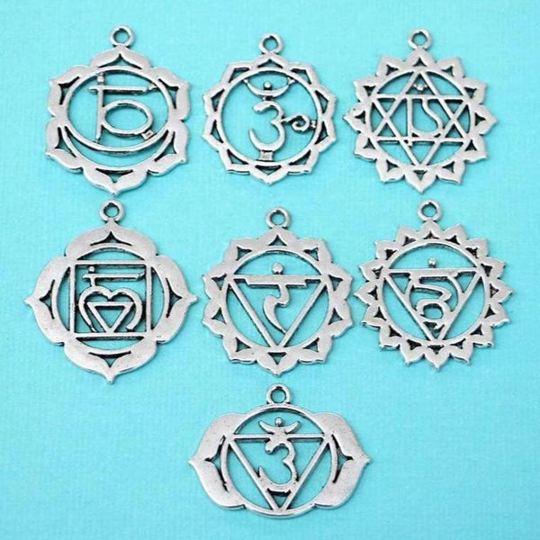 Chakra Charm Collection Antique Silver Tone 7 Different Charms - COL047H