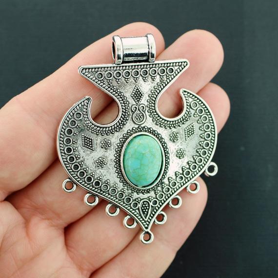 Chandelier Connector Antique Silver Tone Charm with Imitation Turquoise - SC7618