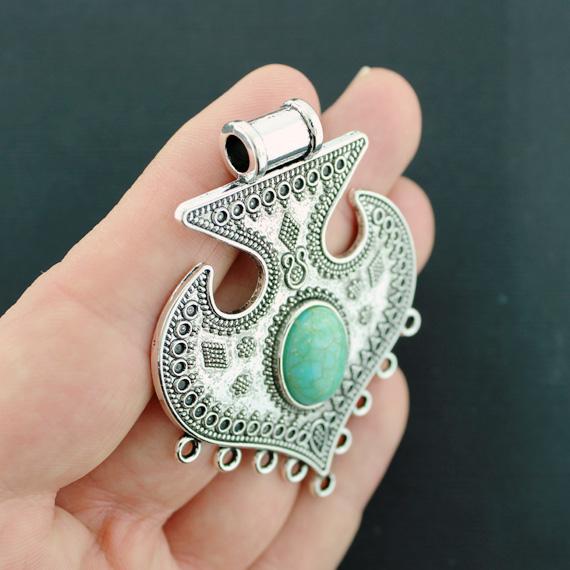 Chandelier Connector Antique Silver Tone Charm with Imitation Turquoise - SC7618