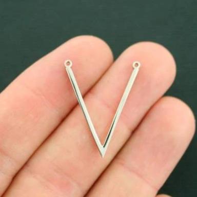 Connecteur Chevron V en acier inoxydable ton argent breloques 2 faces - MT539