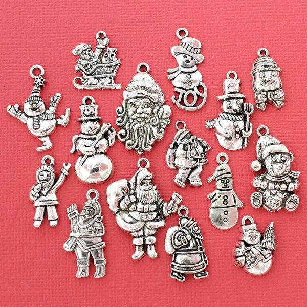 Santa Charm Collection Antique Silver Tone 15 Different Charms - COL097H