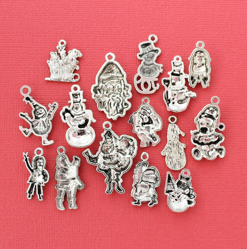 Santa Charm Collection Antique Silver Tone 15 Different Charms - COL097H