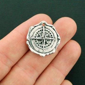 Compass Wax Seal Antique Silver Tone Charm - SC6425