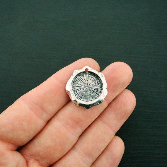 Compass Wax Seal Antique Silver Tone Charm - SC6425