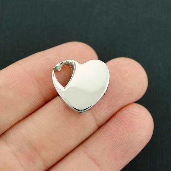 Heart Cremation Urn Silver Tone Stainless Steel Charms 2 Sided - MT713