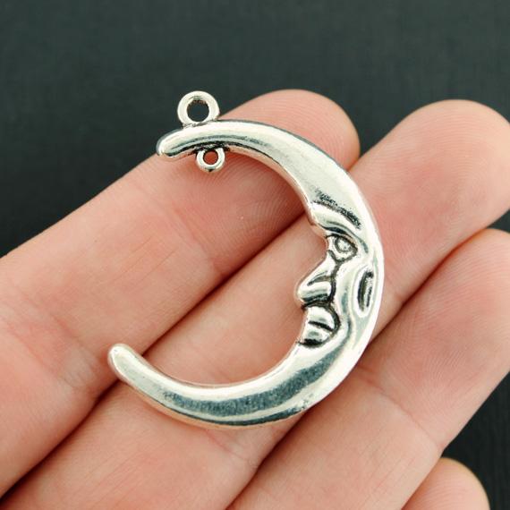 Crescent Moon Connector Antique Silver Tone Charm 2 Sided - SC7960
