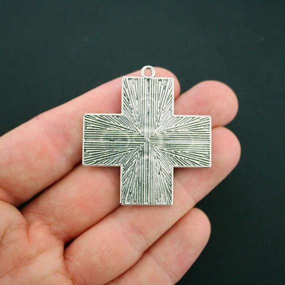 Cross Antique Silver Tone Charm With Imitation Turquoise - SC6022