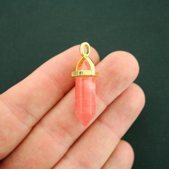 Crystal Antique Gold Tone Charm With Watermelon Pink Glass - GC1183