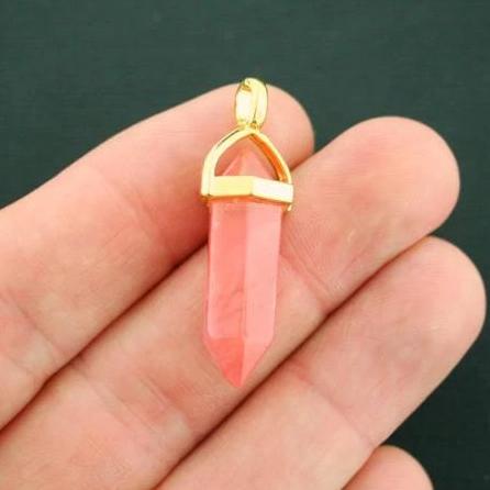 Crystal Antique Gold Tone Charm With Watermelon Pink Glass - GC1183