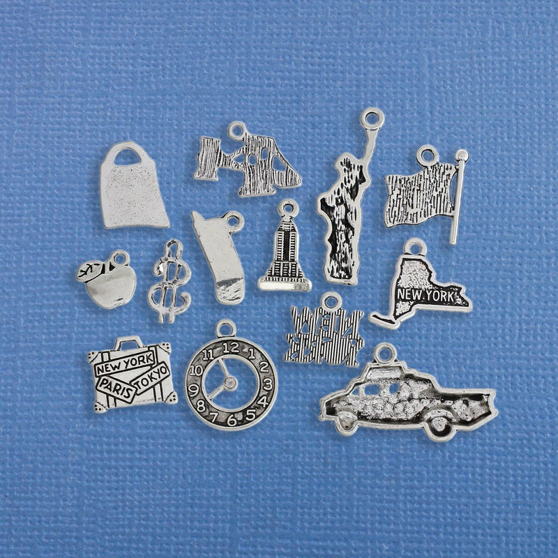 New York Charm Collection Antique Silver Tone 13 Charms - COL181