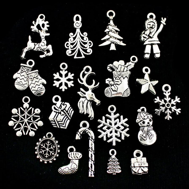 Winter Holiday Charm Collection Antique Silver Tone 19 Charms - COL085H