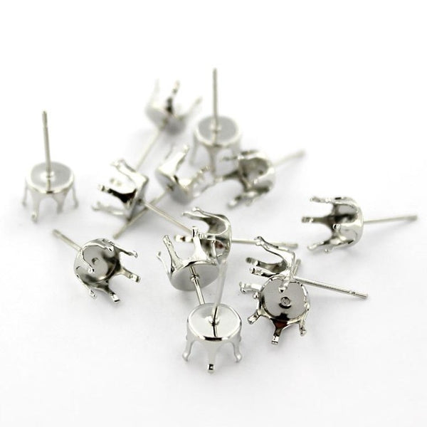 Silver Tone Earrings - Stud Cabochon - 7mm - 30 Pieces 15 Pairs - Z966