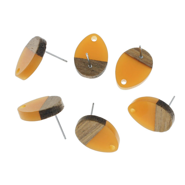 Boucles d'oreilles en bois en acier inoxydable - Goujons en forme de larme en résine jaune foncé - 17 mm x 13 mm - 2 pièces 1 paire - ER299