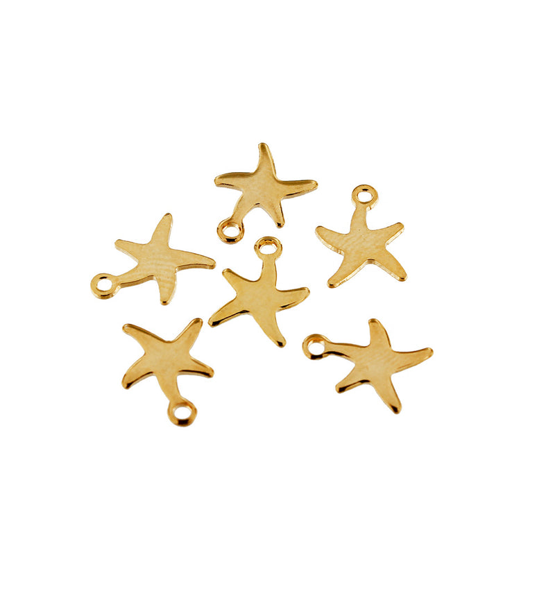 5 Starfish Gold Tone Stainless Steel Charms 2 Sided - FD179