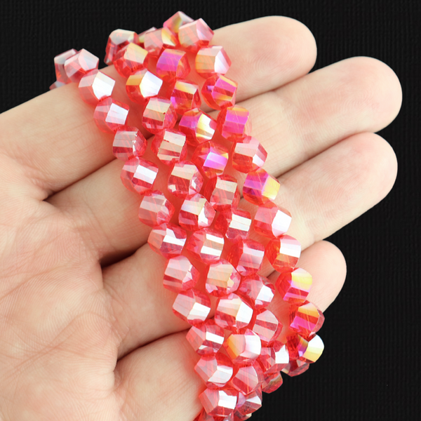 Faceted Glass Beads 8mm - Electroplated Red - 1 Strand 72 Beads - BD1513
