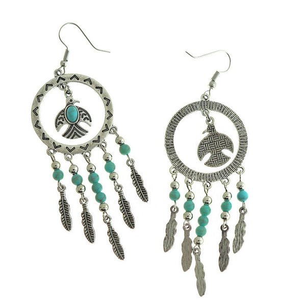 Boucles d'oreilles Thunderbird - Style crochet français ton argent antique - 2 pièces 1 paire - ER532