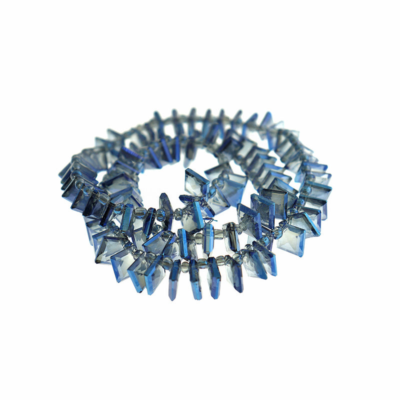10 breloques pendentifs en verre losange bleu galvanisé - Z485