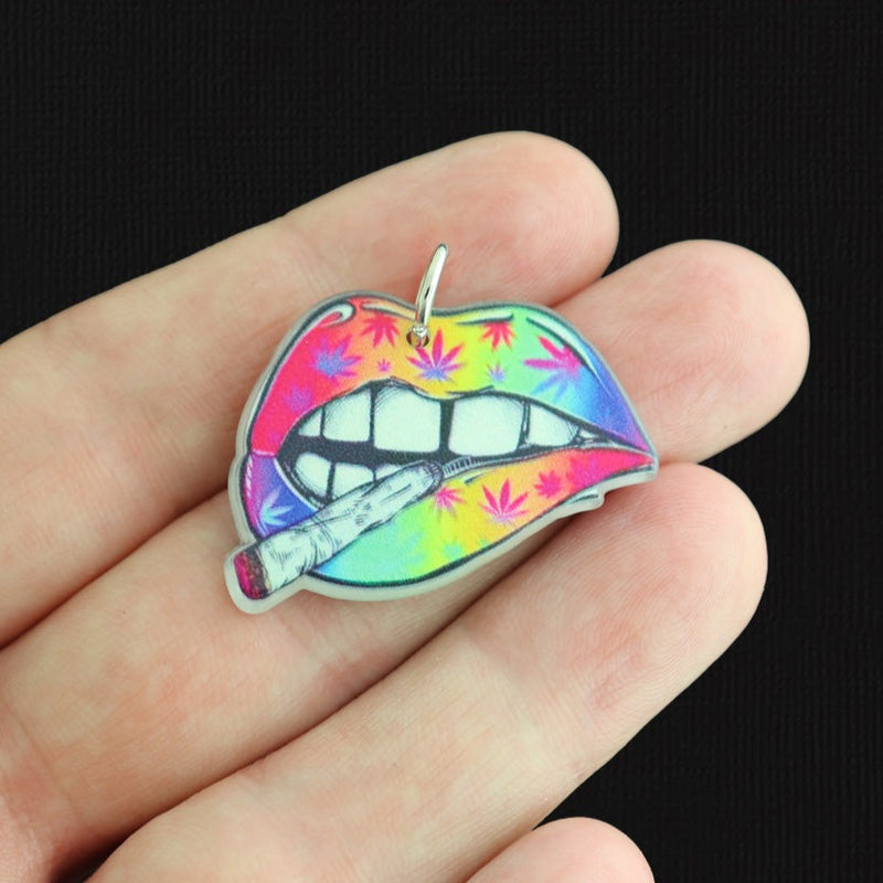 2 Rainbow Weed Lips Acrylic Charms 2 Sided - K662
