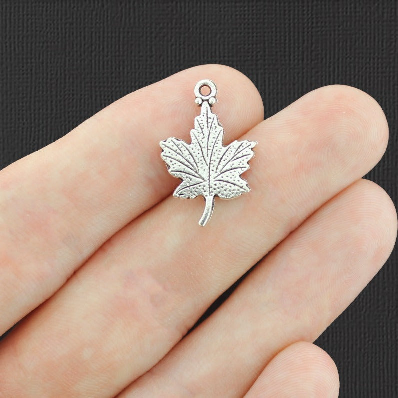 12 Maple Leaf Antique Silver Tone Charms 2 Sided - SC7005