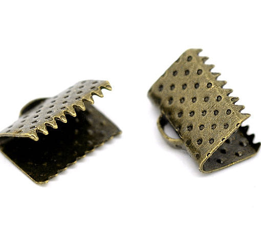 SALE Antique Bronze Tone Ribbon Ends - 8mm x 8mm - 50 Pieces - FD057