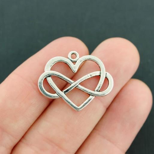 6 Infinity Heart Antique Silver Tone Charms 2 Sided - SC2569