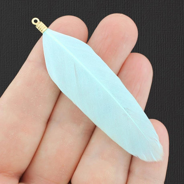 Feather Pendants - Gold Tone and Blue - 8 Pieces - Z1015