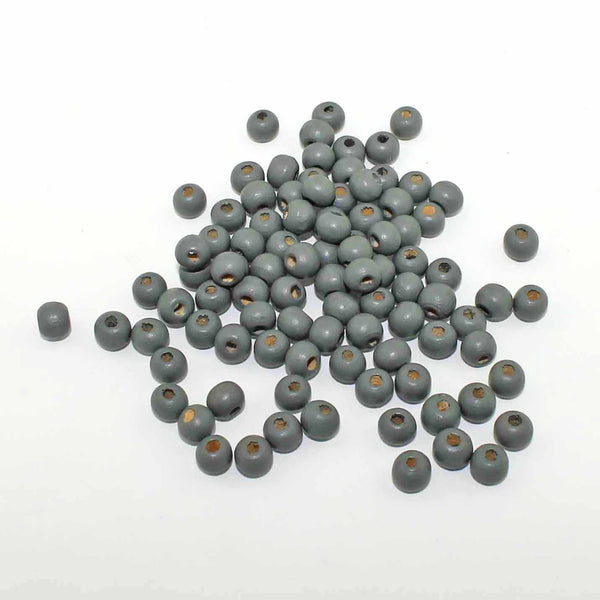 Round Wood Beads 6mm - Painted Grey - 50 Beads - BD755