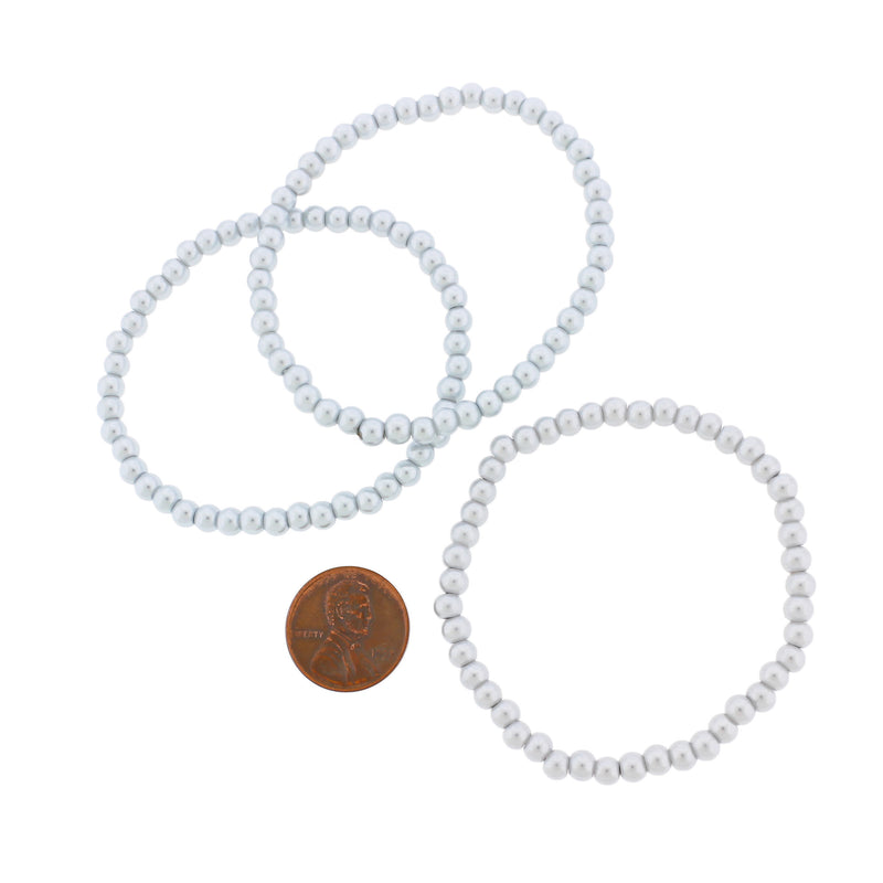 Bracelets Perles de Verre Rondes - 55mm - Blanc Perle - 5 Bracelets - BB039