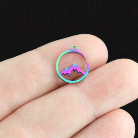 Mountain Rainbow Electroplated Stainless Steel Charm 2 Sided - SSP483
