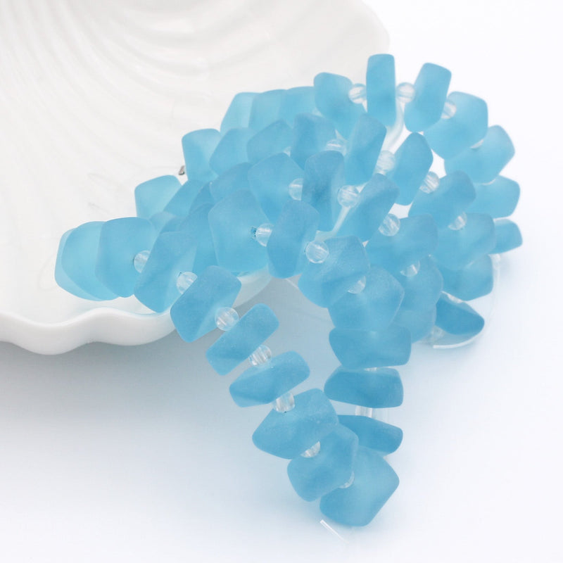 Nugget Cultured Sea Glass Beads 12mm x 12mm - Light Blue - 1 Strand 10 Beads - U103