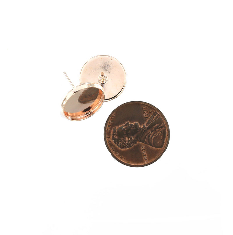SALE Rose Gold Tone Earrings - Stud Bases - 14mm x 13mm - 10 Pieces 5 Pairs - FD793