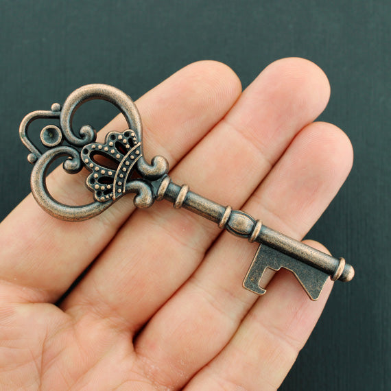 2 Skeleton Key Antique Copper Tone Charms 2 Sided - BC1612