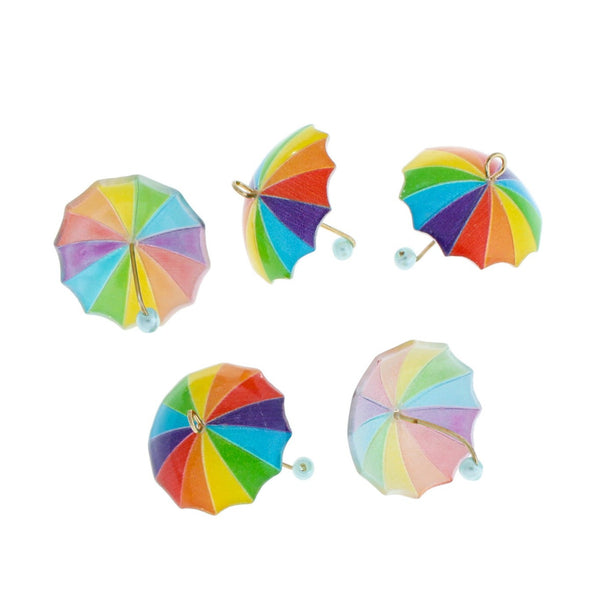 2 Rainbow Umbrella Resin Charms 3D - K152