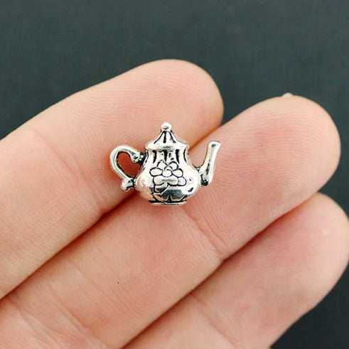 4 breloques ton argent antique théière 3D - SC1907