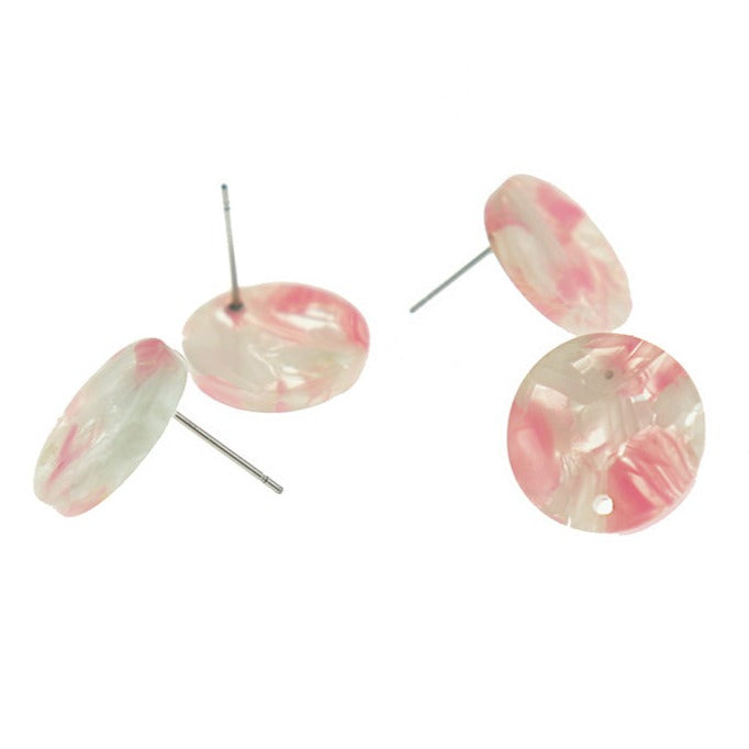 Resin Stainless Steel Earrings - Baby Pink Swirl Studs With Hole - 15.5mm x 2.5mm - 2 Pieces 1 Pair - ER481