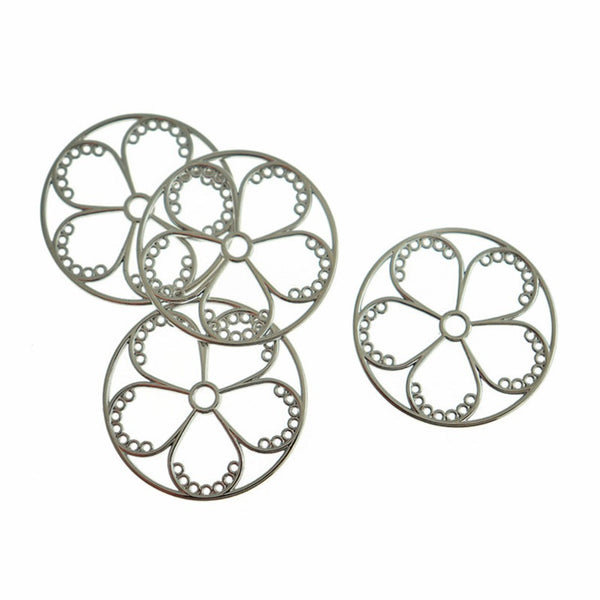 4 Flower Silver Tone Charms 2 Sided - Z820