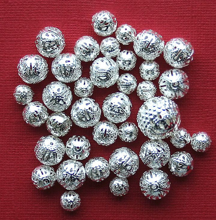 Filigree Spacer Beads Assorted Sizes - Silver Tone - 200 Beads - FD113