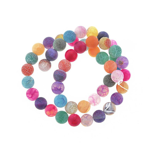 Round Natural Agate Beads 8mm - Frosted Rainbow - 1 Strand 46 Beads - BD1890