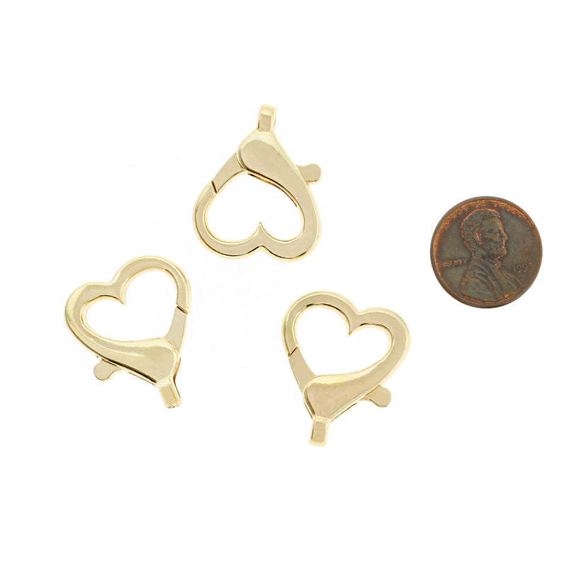 Porte-clés fermoir mousqueton en forme de cœur doré - 26 mm - 4 pièces - FD1026