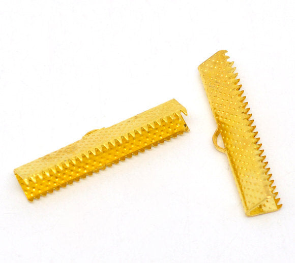 Gold Tone Ribbon Ends - 30mm x 7.5mm - 50 Pieces - FD332