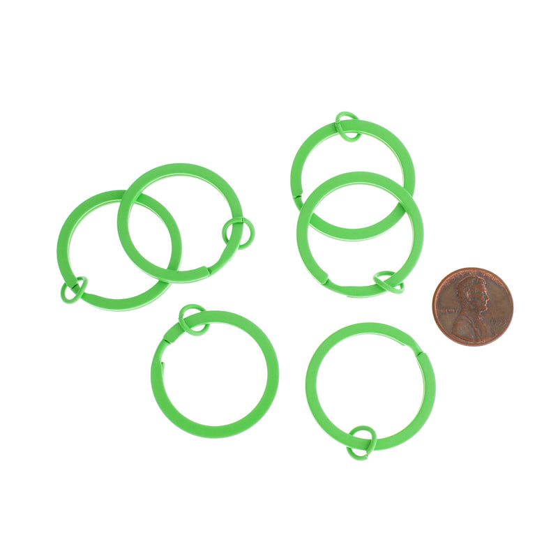 Green Enamel Key Rings with Attached Jump Ring - 30mm - 4 Pieces - FD018