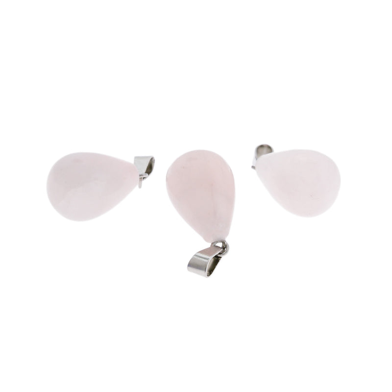 2 charmes de pierres précieuses de quartz rose en forme de larme 3D - GEM146