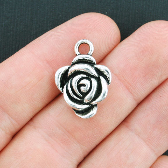 4 breloques argentées antiques roses - SC2294